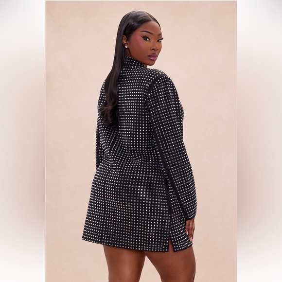 Fashion Nova Luxe Studded Blazer Dress Black | Size Medium - Picture 3 of 10